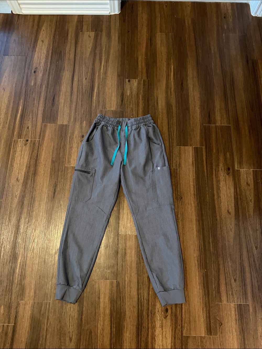 Figs Gray Jogger Pants with Teal Drawstring